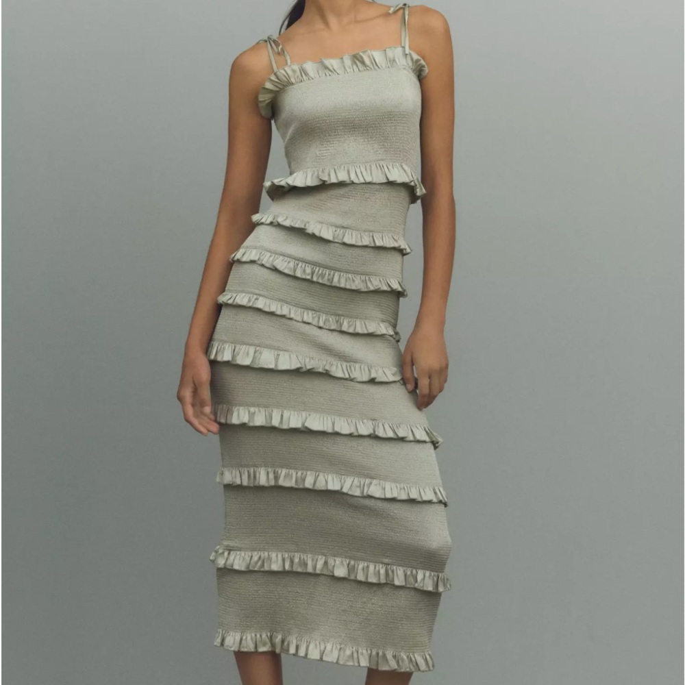 V. Chapman Ruffled Cream Midi Dress